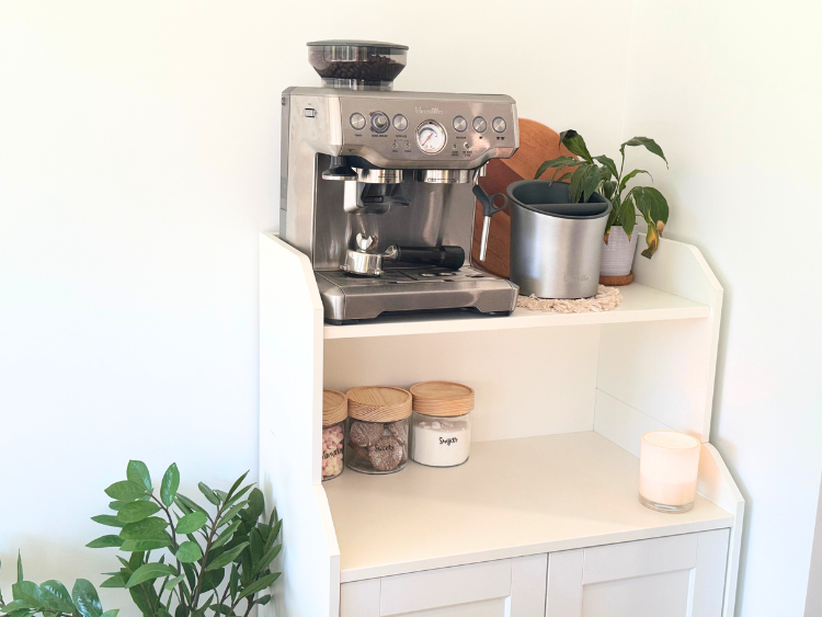 A tea and coffee station showcasing the coffee machine