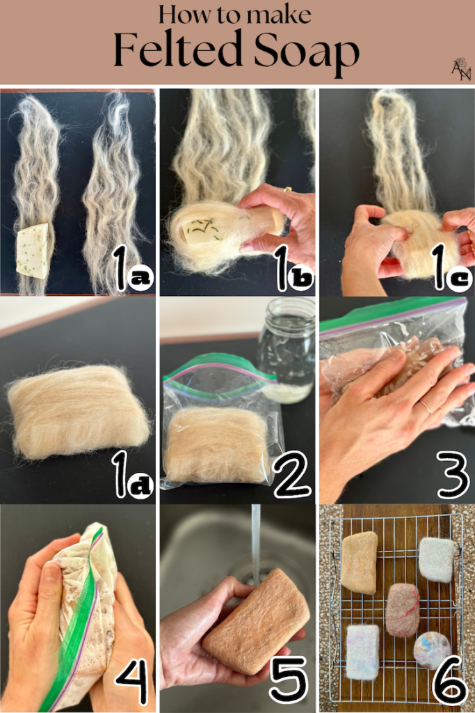 Images of instructions to make felted soap