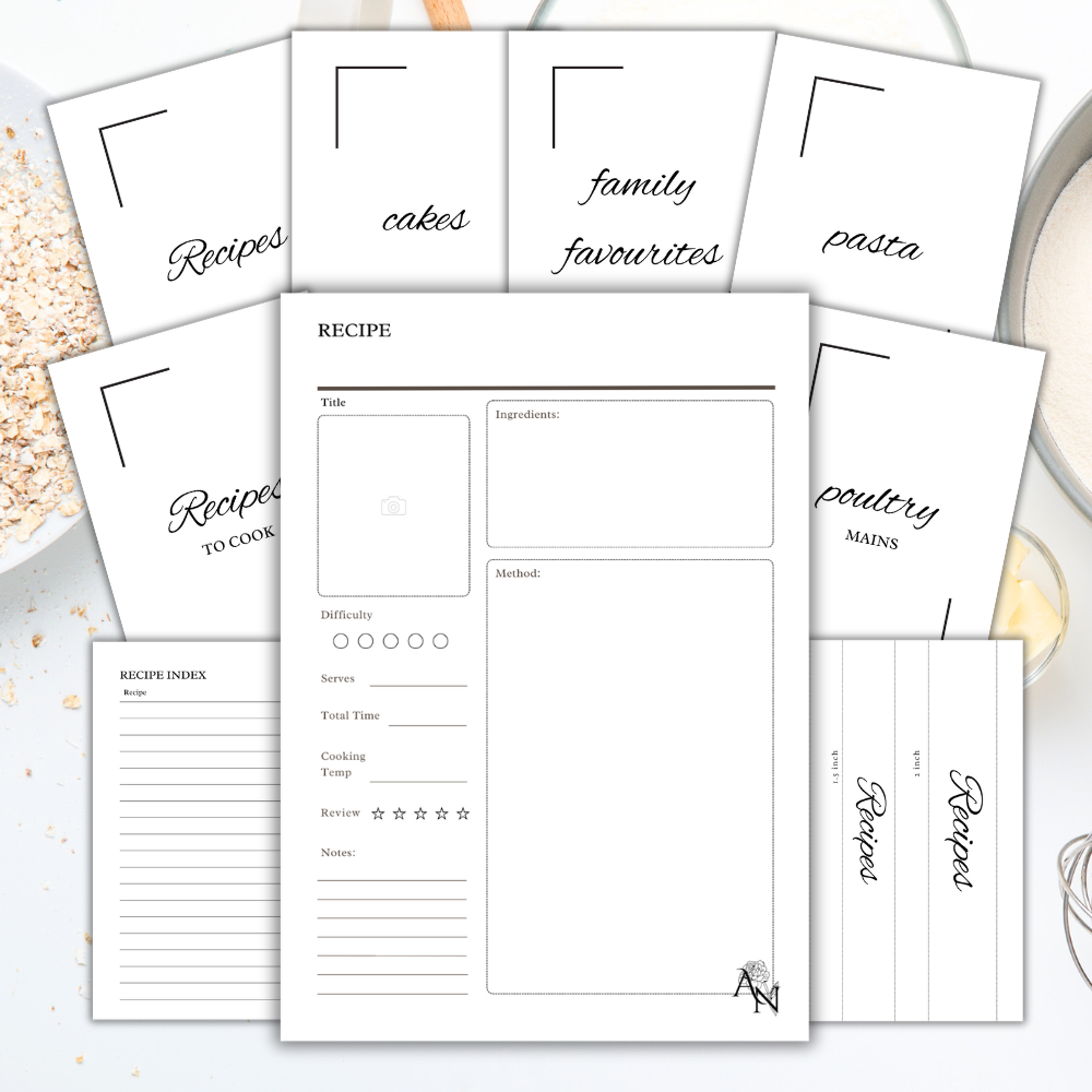 Printable Recipe Binder Dividers and Index Cards