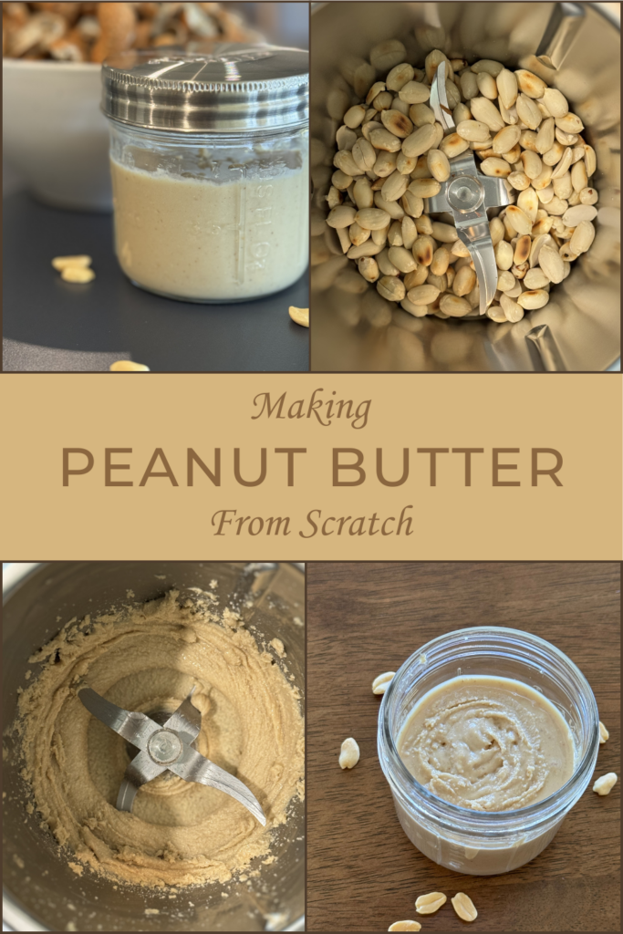Jars of peanut butter and peanuts being mixed in an appliance
